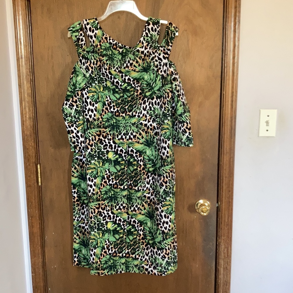 Bold Elements Cheetah tropical shoulder cut outs dress w stretch XXL - Picture 16 of 16
